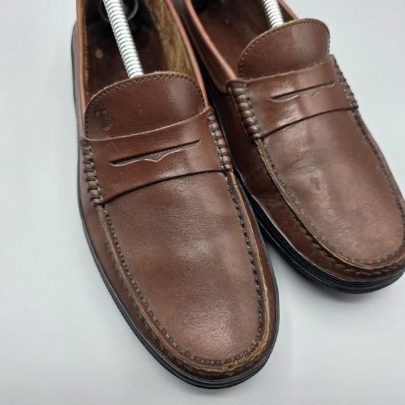 Tods Penny Loafer Mens 9 UK 10.5 US Brown Leather Moc Toe Slip On Comfort Preppy - Picture 2 of 10